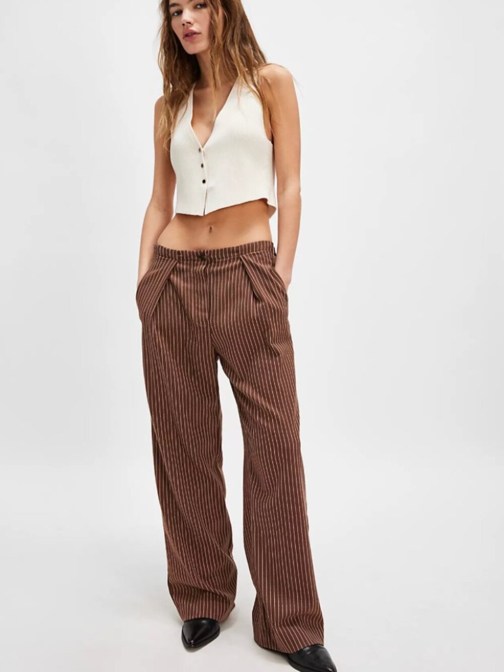 Free People Tyler Menswear Trouser 🤎 | Medium | Chocolate Pinstripe | NWOT